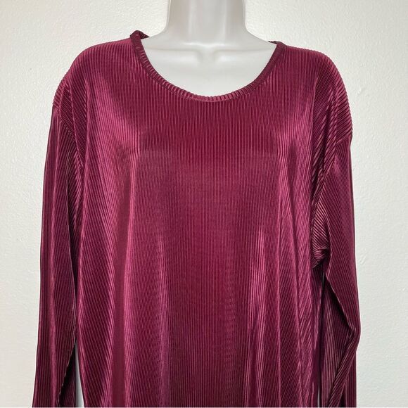 Vintage Maxima Burgundy Accordion Pleat Round Neck Long Sleeve Tunic Women Med - Picture 3 of 10